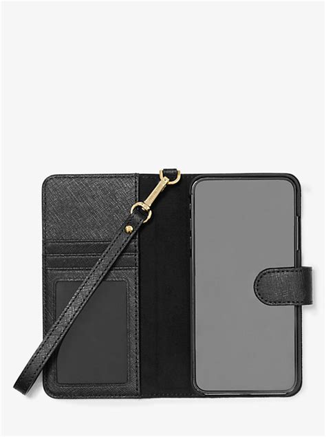 michael kors saffiano leather pocket case for iphone|Saffiano Leather Wristlet Folio Case for iPhone XR .